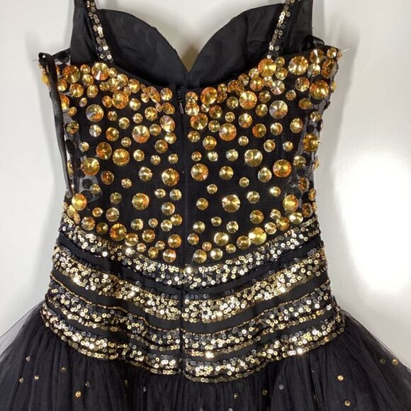 Sherri Hill Black & Gold Rhinestone Prom Dress Elegant Evening Gown - Picture 10 of 17